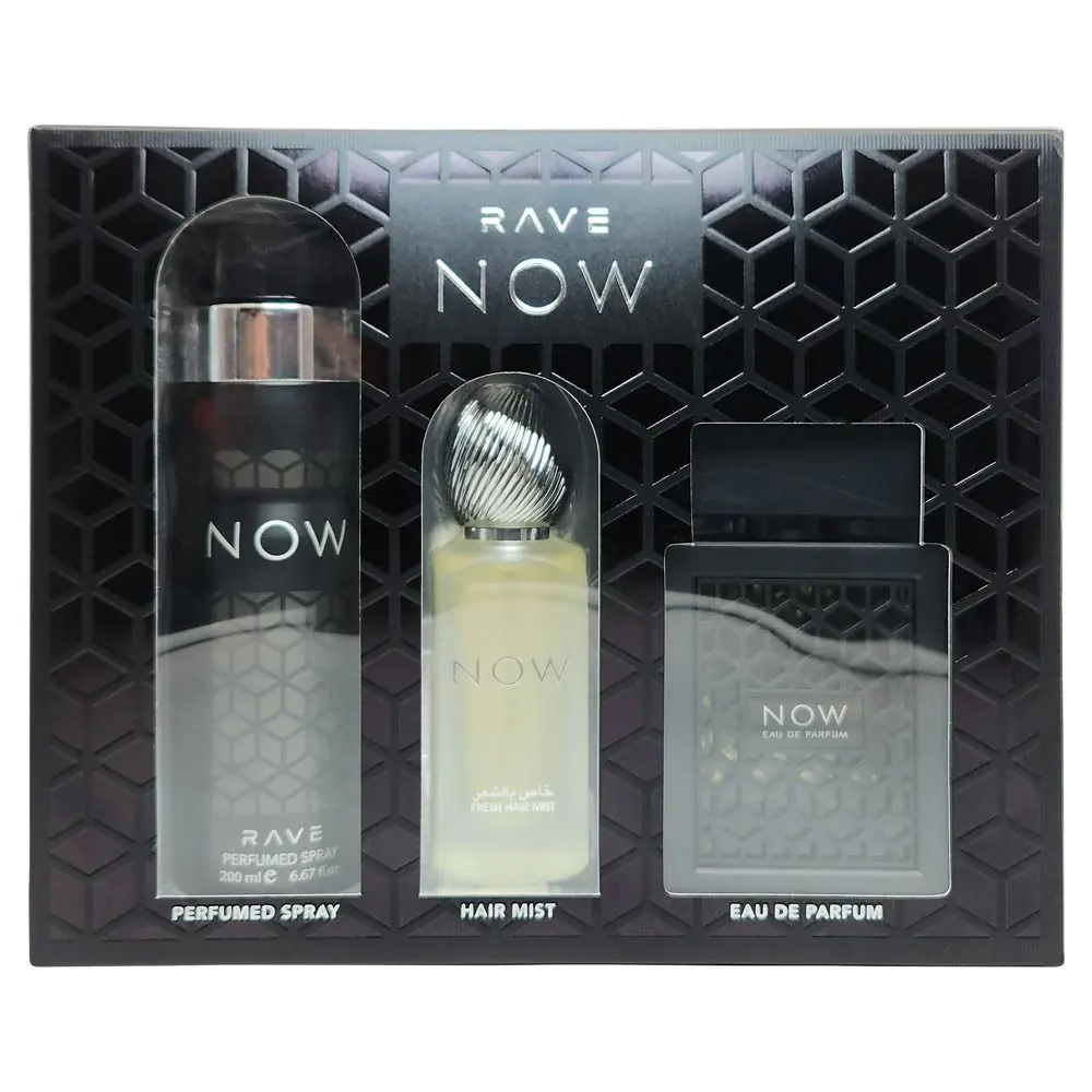 LATTAFA SET RAVE NOW MEN 3PCS 3.4 OZ EDP SP / 6.7 OZ DEO / 1.7 OZ HAIRMIST
