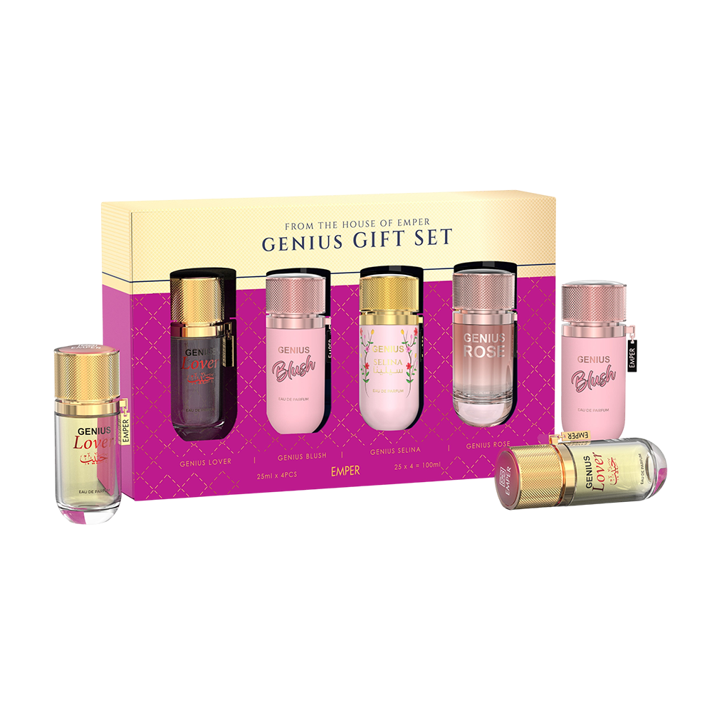SET EMPER GENIUS WOMEN 4 PCS LOVER, BLUSH, SELINA, ROSE 0.845 OZ EDP SP