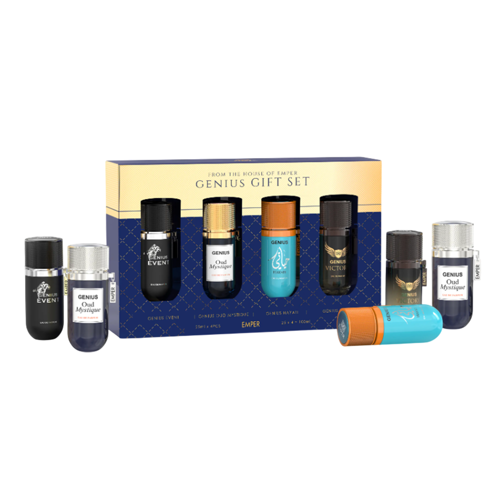 SET EMPER GENIUS MEN 4 PZ EVENT OUD, MYSTIQUE, HAYATI, VICTORY EDP 0.845 OZ