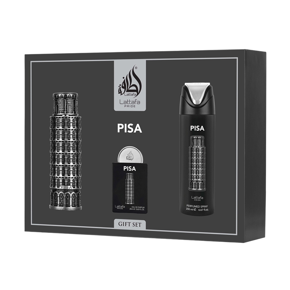 LATTAFA SET 3 PCS PISA 3.4 OZ EDP SP + EDP 20 ML + PERFUMED SPRAY