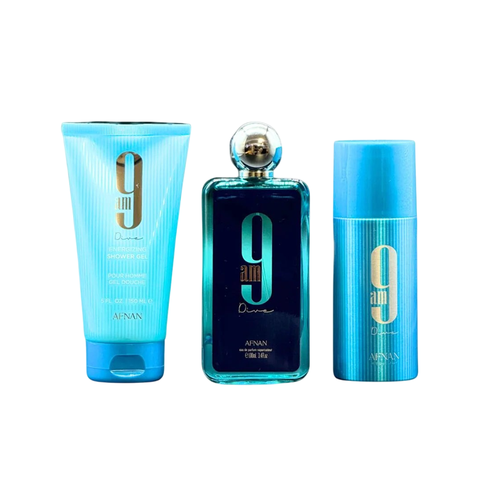 AFNAN SET 9AM DIVE MEN 3 PCS 3.4 OZ EDP SP/ SHOWER GEL / DEO