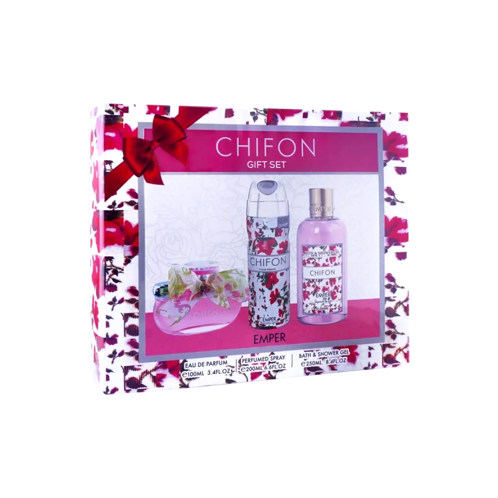 EMPER SET 3 PCS CHIFON 3.4 OZ EDP SP + 8.4 SG + 6.7 BODY SP