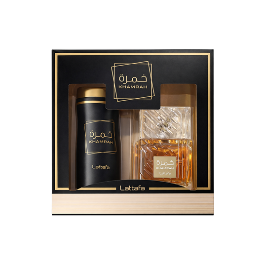 LATTAFA KHAMRAH SET DE REGALO DE 2 PIEZAS CON EDP DE 100 ML + SPRAY PERFUMADO DE 200 ML