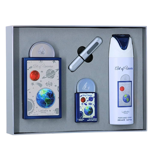 LATTAFA SET 3 PCS ART OF UNIVERSE 3.4OZ EDP SP+0.67 EDP + 6.7 DEO