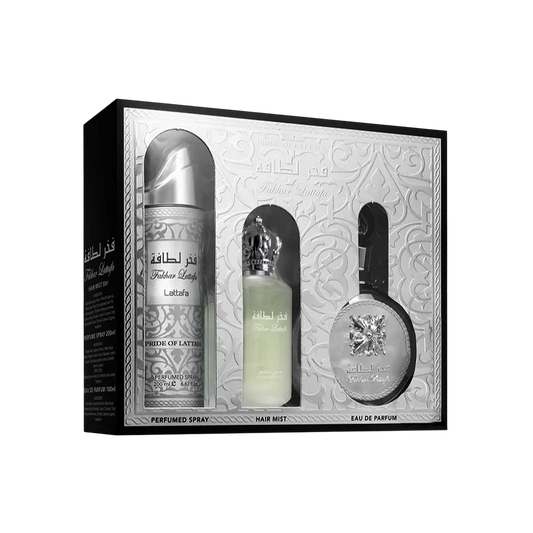 LATTAFA SET FAKHAR MEN 3PCS 3.4 OZ EDP/ 6.0 OZ DEO / 1.7 OZ HAIR MIST