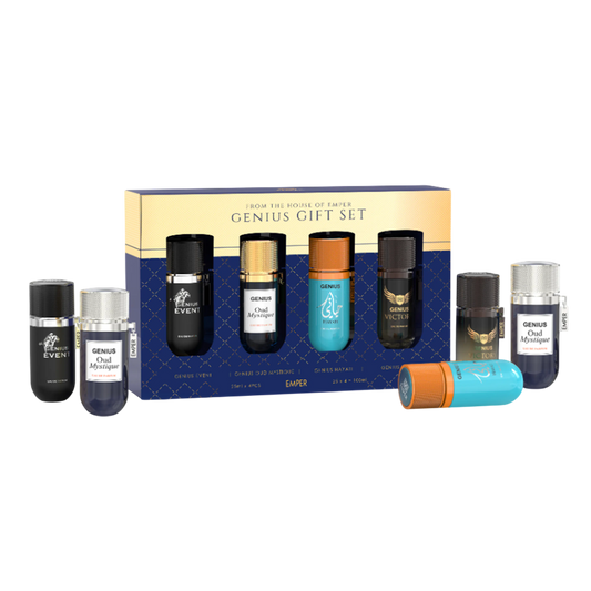 SET EMPER GENIUS MEN 4 PZ EVENT OUD, MYSTIQUE, HAYATI, VICTORY EDP 0.845 OZ