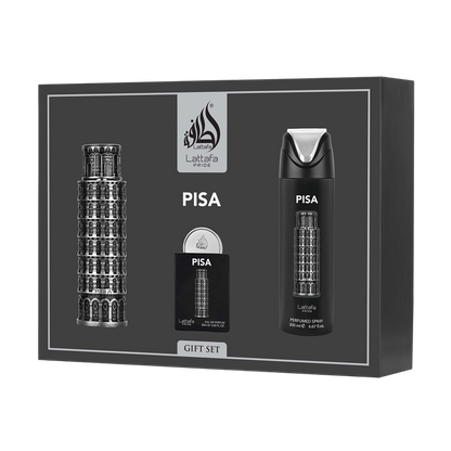LATTAFA SET 3 PIEZAS PISA 3.4 OZ EDP SP + EDP 20 ML + SPRAY PERFUMADO