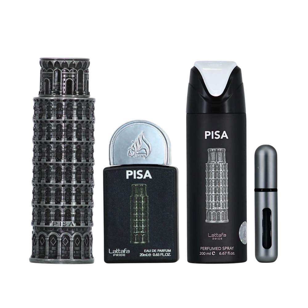 LATTAFA SET 3 PCS PISA 3.4 OZ EDP SP + EDP 20 ML + PERFUMED SPRAY