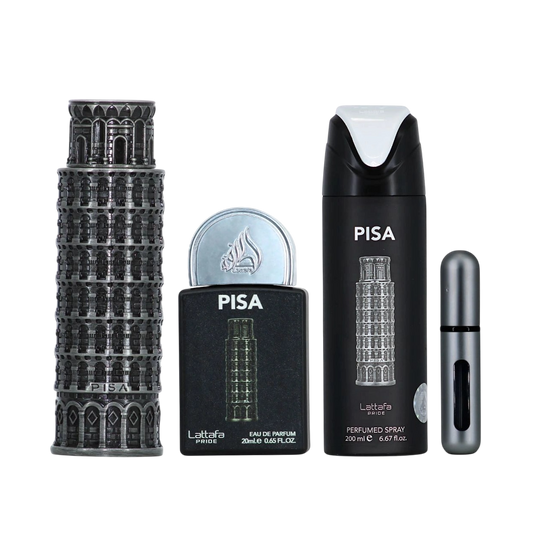 LATTAFA SET 3 PCS PISA 3.4 OZ EDP SP + EDP 20 ML + PERFUMED SPRAY