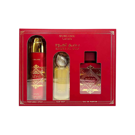 LATTAFA SET 3 PCS BADEE AL OUD SUBLIME 3.4 OZ EDP SP + PERFUMED SP + AIR FRESHENERLATTAFA SET 3 PCS BADEE AL OUD SUBLIME 3.4 OZ EDP SP + PERFUMED SP + AIR FRESHENER